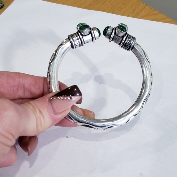 Green Onyx Multi Gemstone 925 Silver Handmade Designed Adj Cuff Bracelet - Picture 13 of 15